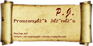 Proszonyák Jónás névjegykártya